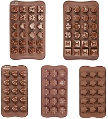 Obrázek produktu pro 5 silikonových forem na čokoládu, nepřilnavé formy na čokoládu, 3D silikonové formy na dorty, čokoládu a želé