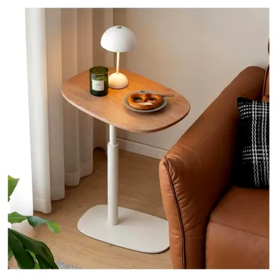 Produktbild von Höhenverstellbarer C-Form Beistelltisch mit 360° Drehfunktion, Couchtisch mit Metallgestell, Sofatisch für das Wohnzimmer, Laptoptisch für das Schlafzimmer, 60 x 40 x 52-78,5 cm, Eiche