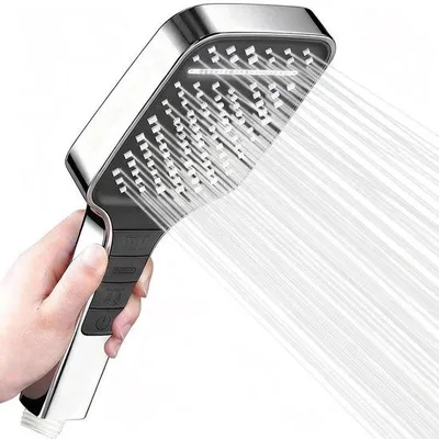 Productafbeelding van Unyqoos® douchekop, ABS met chroomafwerking, 7 straalstanden, 4 knoppen, stopfunctie, antikalpittingen, tot 40% waterbesparend, gereedschapsvrije montage