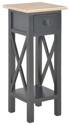 Imagen del producto de Mesa auxiliar negra con cajón y acabado de madera