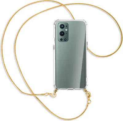 Produktbild von Handykette Backcover-Schutzhülle mit Band (Metall goldfarben) für OnePlus 9 Pro - goldfarbene Kette Snake