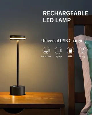 Produktbild von 2er LED Nachtlichter Akku Tischlampe Kabellos, 1800 mAh Batterie mit 3 Beleuchtungsmodi Dimmbar Tischlampe , LED Tischleuchte Nachttischlampe,Schwarz