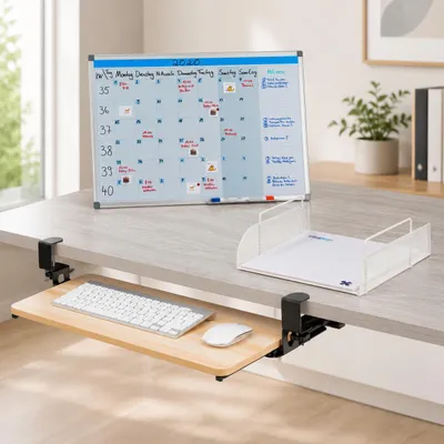 Immagine prodotto di Set da ufficio con lavagna magnetica (3 pezzi) – Vassoio portadocumenti, agenda da parete e vassoio porta-tastiera