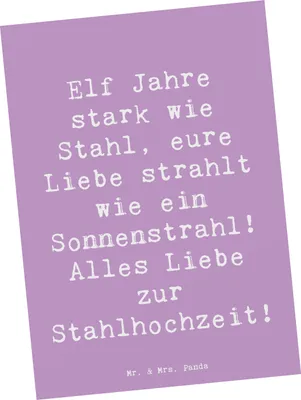 Produktbild von Mr. & Mrs. Panda Postkarte Spruch 11. Hochzeitstag Stahlhochzeit - Lavendeltraum - Geschenk, Geschenke, Heiraten, Ansichtskarte, Ansichtskarten, Grußkarte, Heirat