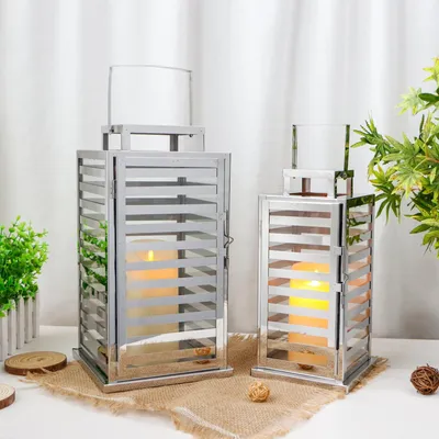 Productafbeelding van Omgoods - Set van 2 RVS Lantaarns voor Decoratie