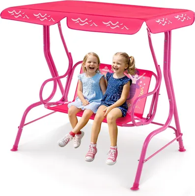 Immagine prodotto di Altalena per bambini con tettuccio regolabile, struttura in metallo, rosa