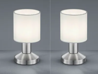 Produktbild von Tischlampen Set mit Lampenschirm Stoff weiß, Tischleuchte Nachttischlampe Touch