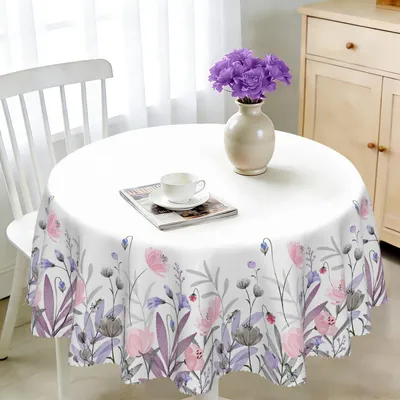 Zdjęcie produktu dla Obrus okrągły, średnica 120 cm, odporny na warunki atmosferyczne, łatwy do czyszczenia, wykonany z poliestru, wzór kwiatowy, do użytku na zewnątrz, do ogrodu