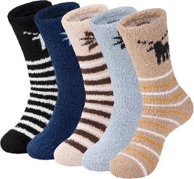 Produktbild von Set mit 5 Paar warmen, flauschigen Wintersocken – One Size
