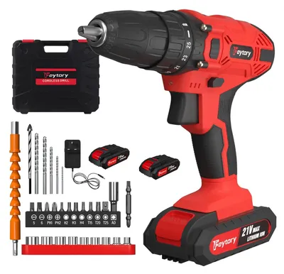 Image de Kit perceuse-visseuse sans fil - 21 V - 45 Nm - 25+1 niveaux de couple - 2 vitesses 0–400/1 400 tr/min - mandrin à serrage rapide de 10 mm - 2 batteries lithium de 1,5 Ah