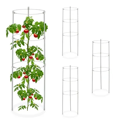 Immagine prodotto di Set di 4 tutori per rampicanti Relaxdays, metallo e plastica, altezza 60 cm, 3 anelli regolabili, supporto per piante rampicanti, grigio