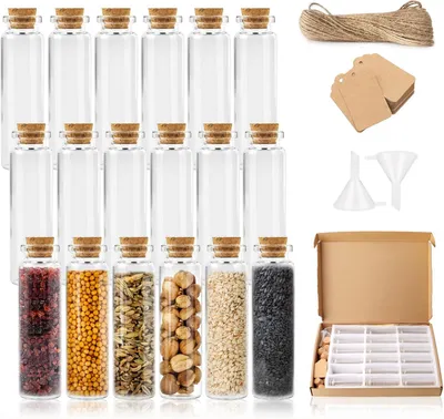 Immagine prodotto di Mini bottiglie di vetro con tappo, capacità 40 ml, confezione da 18 pezzi, ideali per decorazioni e progetti fai-da-te