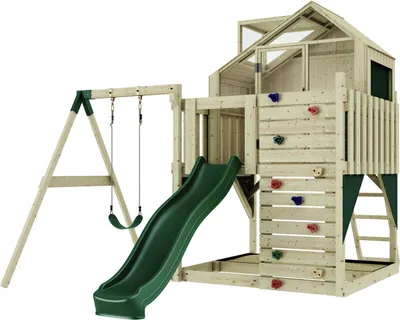 Produktbild von OutdoorToys Spielturm mit Spielhaus inkl. Wellenrutsche und Kinder-Schaukel, Outdoor Klettergerüst Garten, Ausführung: Kinderschaukel, Farbe: Smaragdgrün Kinderschaukel