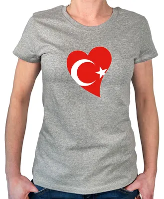Produktbild von Huuraa Damen T-Shirt Türkei Flagge Herz S Sport Grey Bio Baumwolle Fairtrade Damenshirt Geschenkidee