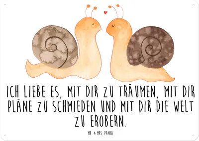 Produktbild von Mr. & Mrs. Panda Wandbild Schnecken Liebe DIN A5 - Weiß - Geschenk, Ehe, Freundin, Verliebt, Jahrestag, Träume, Retro Blechschild, Türschild, tafel, Paar, Schild