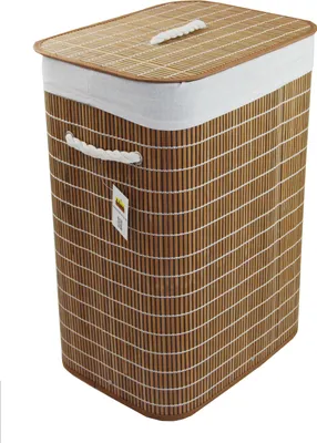 Obrázok produktu pre Kôš na bielizeň Práčovňa Bambusová hnedá skladacia s krytom Závesná rukoväť 40x30 H.57cm