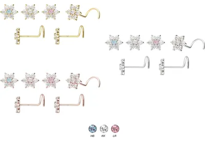 Produktbild von Nasenpiercing, Nasenstecker 14/18 Karat Gold Nasenstecker Spirale MOISSANIT-BLUME