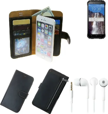 Produktbild von TOP SET Portemonnaie Schutz Hülle kompatibel mit Ulefone Armor X  schwarz aus Kunstleder + Kopfhörer Walletcase Smartphone Tasche vollwertige