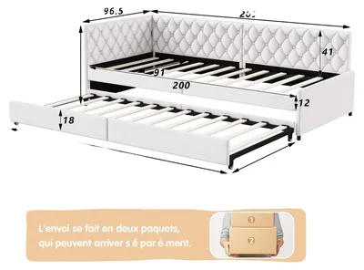 Immagine prodotto di Divano letto, design moderno, funzionalità salvaspazio, beige, 90×200 cm