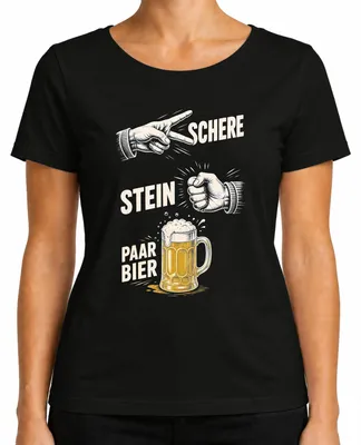 Produktbild von Schere Stein Paar Bier Lustig Saufen Party Statement Sarkasmus JGA Damen T-Shirt, Schwarz, XL