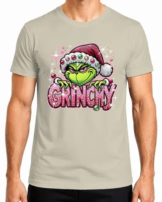 Produktbild von Grinchy Weihnachten Strass Glitzer Rosa Bling Lustig Xmas Diamant Herren T-Shirt, Natur, S