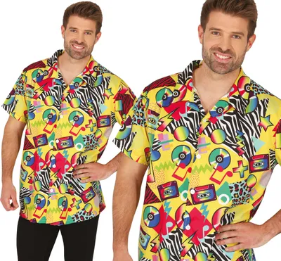 Imagen del producto de Camiseta icónica de la música de los años 80, ideal para el carnaval, con un estilo retro, perfecta para fiestas y con un diseño vintage de colores. Talla: 48 - 50 (M). Color: Multicolor