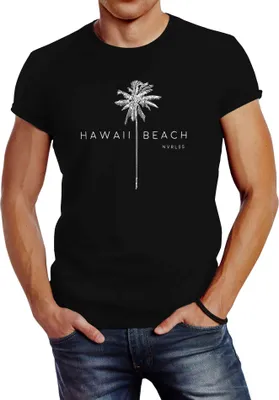 Produktbild von Herren T-Shirt Hawaii Beach Palme Slim Fit Neverless® schwarz XS
