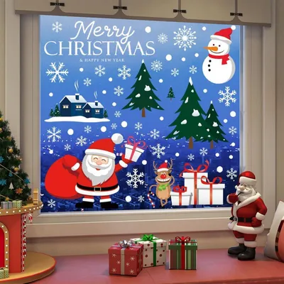 Produktbild von Fensterbilder Weihnachten 4 Blätter PVC doppelseitig wiederverwendbar Schneeflocken Fensterdeko