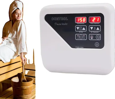 Immagine prodotto di Regolatore digitale per sauna, potenza in uscita 3-9KW, tensione di esercizio 220V-240V, intervallo di temperatura 40-105℃, dimensioni 24,5x21x7,5 cm, compatibile con riscaldatori esterni per sauna