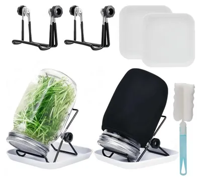 Produktbild von 2er Set Sprossen Keimgläser 1000ml, Edelstahl 304 Weithals-Mason Jars, transparent, mit Gitterdeckel & Feinfilter, verstellbarem Ständer, Schattenabdeckungen, spülmaschinenfest, kein Plastik und Aluminium, für Sprossen & Keimlinge