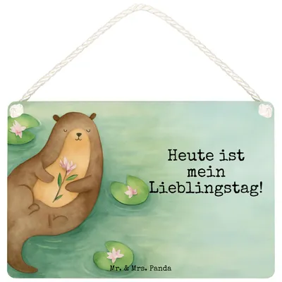 Produktbild von Mr. & Mrs. Panda Schild Otter Seerose Design DIN A5 - Weiß - Geschenk, Fluss, Holzschild, Wandbild Holz, Seeotter, Türschild, Lieblingstag, Wasser, wandtafel, holzbild