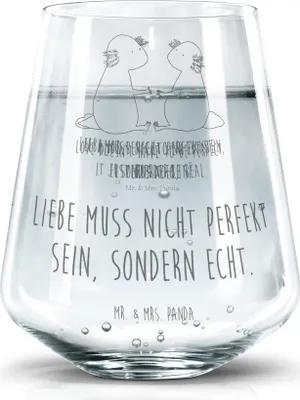 Produktbild von Mr. & Mrs. Panda Glas Axolotl Liebe - Transparent - Geschenk, Wasserglas, Valentinstag, Ehemann, Tumbler, Trinkgefäß, Glasbecher, Becherglas, Lurch