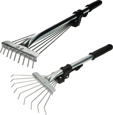Immagine prodotto di KOTARBAU® Rastrello Giardino Rastrello per Foglie Acciaio Zincato 32cm Argento Nero conmanico Telescopico Regolabile 6-24,5cm 9 Denti