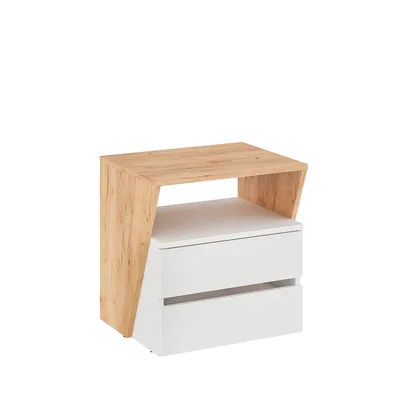 Produktbild von KOMTO Nachttisch mit 2 Schubladen - Nachttisch mit offenem Fach, Nachtkommode Weiß/Honig Eiche Shift 50 x 50 x 40 cm