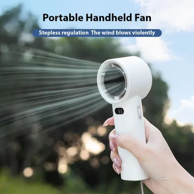 Image de Ventilateur portatif Mini ventilateur à grande vitesse avec affichage LED Ventilateur personnel rechargeable par USB 100 vitesses de vent pour les voyages en plein air, le camping, la maison et le bureau Petit ventilateur portatif léger