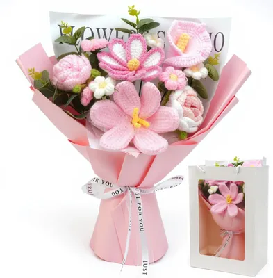 Produktbild von Handgemachter Häkelblumenstrauß - Rosa