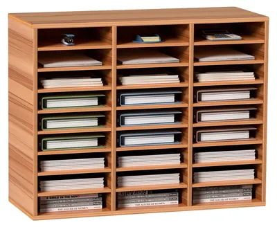 Image de Organisateur de documents VEVOR en bois avec 27 compartiments, étagères réglables, centre de courrier en MDF, pour le rangement de dossiers, documents, papiers, magazines