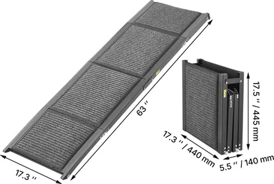Obrázok produktu pre VEVOR rampa pre psov, 160 x 43,2 cm, skladacia rampa pre stredne veľké a veľké psy do 113 kg, schodíky pre psov s protišmykovým plsteným kobercovým povrchom, prenosná pomôcka na nastupovanie do SUV a nákladných vozidiel