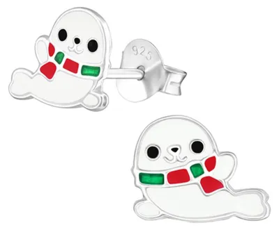 Produktbild von Kinder-Ohrringe: 925 Silber Ohrstecker für Mädchen und Jungen Seehund | 7 mm x 9 mm