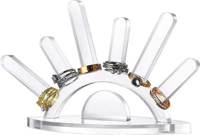 Produktbild von Acryl-Ringhouder mit 6 Platten, transparent, Schmuckständer für Ringe, Armbänder, Ketten und Ohrringe