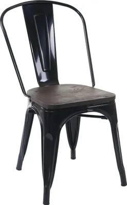 Produktbild von Stuhl inkl. Holz-Sitzfläche | HxBxT 85x45x52cm | Sitzhöhe 44cm | Metall Industriedesign stapelbar | Schwarz | Bistrostuhl Stapelstuhl