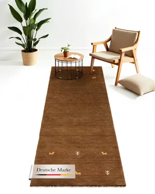 Produktbild von Wollteppich Gabbeh Uni Läufer Braun 75x240 cm | Moderner Teppich für Wohn- und Schlafzimmer
