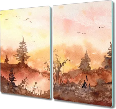 Produktbild von Coloray Schneidebrett Herdabdeckplatte 2x30x52 cm Kochplattenabdeckung Küchenbrett Hackbrett - Aquarelle Wald