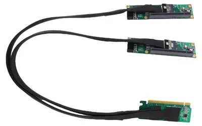 Image de Câble adaptateur PCIe 4.0 x16 vers SFF-8654 x2 – Prolongateur divisé PCIe 4.0 vers SFF-8654 haute performance pour cartes mères d'ordinateur