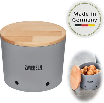 Produktbild von LS-LebenStil Natur-Design Zwiebeltopf 20x16cm M.i. Germany Grau Silber Holz Deckel Vorratstopf, Vorratsdose, Aufbewahrungsbox, Aufbewahrungsdose