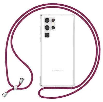 Image de Housse NALIA transparente avec chaîne pour Samsung Galaxy S24 Ultra Housse, transparente et solide avec lanière rouge