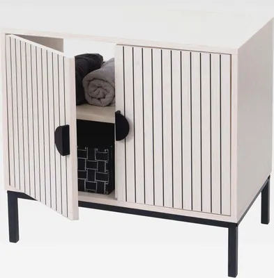 Produktbild von Waschbeckenunterschrank HWC-O42, Schrank Badezimmer Badschrank mit 2 Türen, MDF Melamin 62x63x35cm - Holzoptik beige