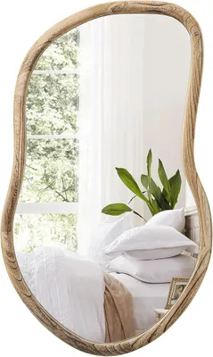 Produktbild von Unregelmäßiger Spiegel, Farmhuose, rustikaler Badezimmer-Schminkspiegel, asymmetrischer Wandspiegel, Naturholzspiegel, abstrakte Spiegel für Wanddekoration, Wohnzimmer, Schlafzimmer