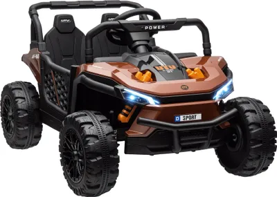 Image de AIYAPLAY Voiture électrique enfant UTV, buggy électrique enfant, avec télécommande 2.4Ghz, 2 moteurs 12 V, 2 vitesses, musique, klaxon, lumières, pour enfants 3-5 ans, marron