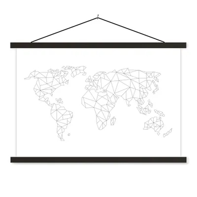 Obrázok produktu pre MuchoWow® Textilný plagát - Mapa sveta - Jednoduchá - Čierna - Biela - Deti - Chlapci - Dievčatá - 90x60cm - S čiernymi lamelami